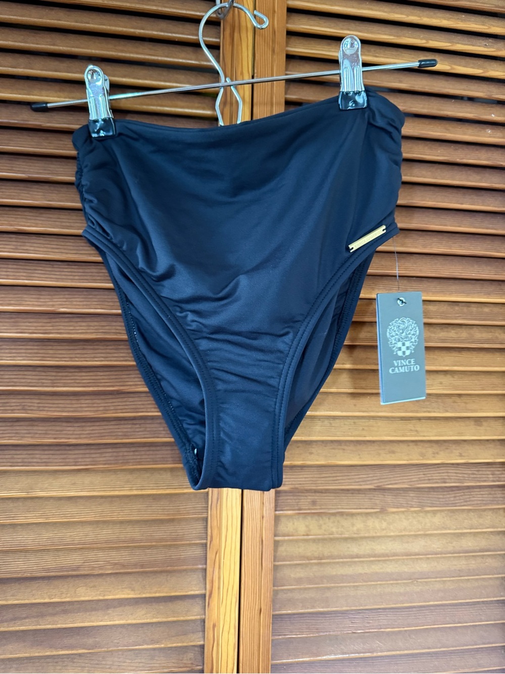 Vince Camuto Black High-Rise Bikini Brief with Gold Accent